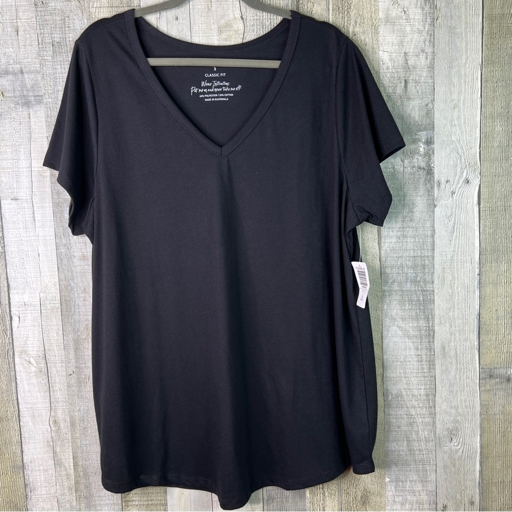 Torrid Size 3(3X)(22-24) Black Classic Fit VNeck Girlfriend Short Cap Sleeve Top
